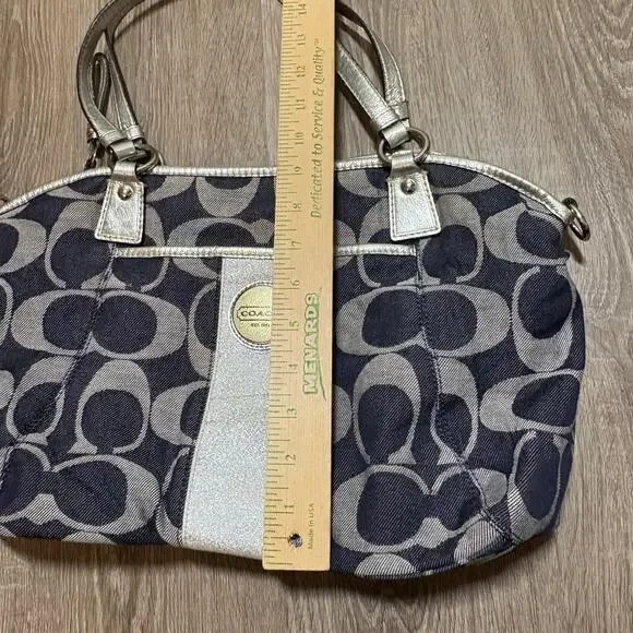 Coach Signature Stripe Gallery Shoulder Bag Navy Jacquard Silver Trim F17948 - Picture 9 of 13